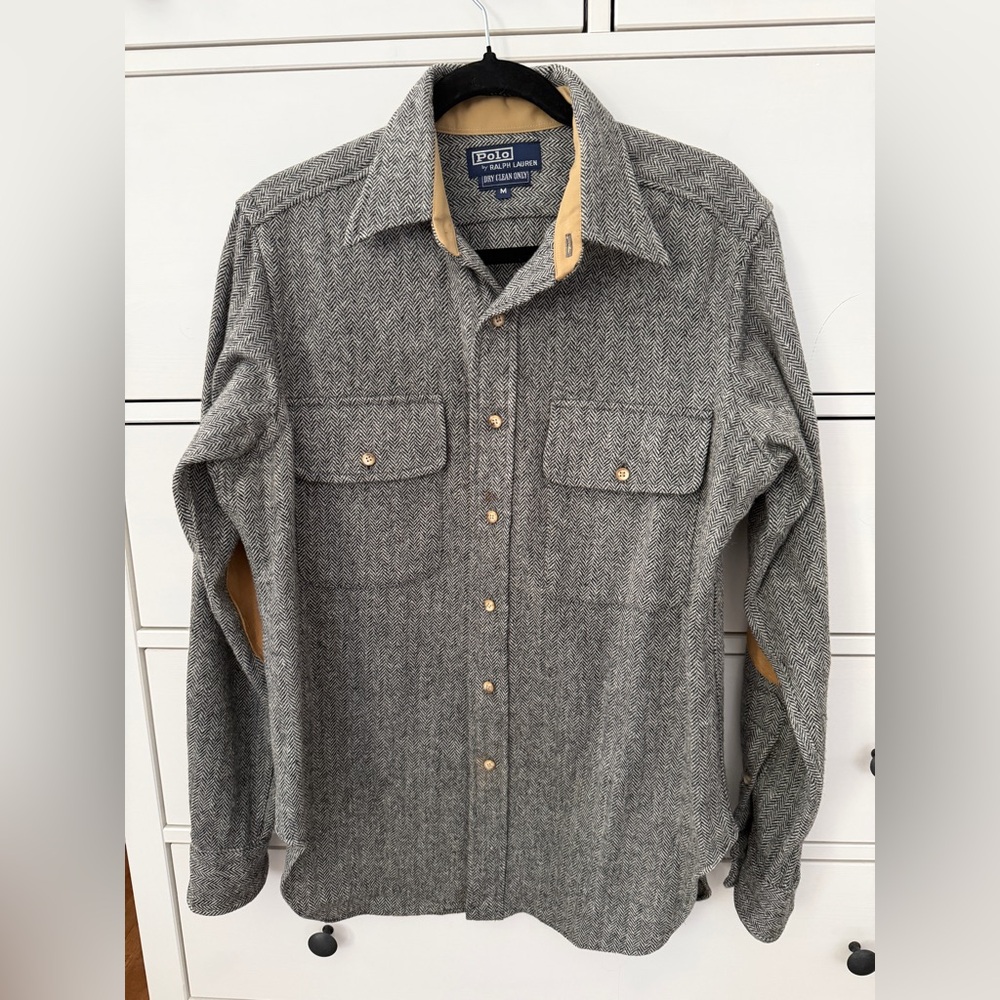Vintage Ralph Lauren Herringbone Shirt with Tan Collar